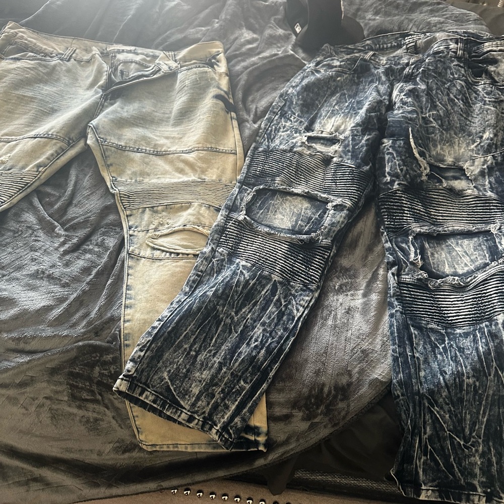 Stylish Blue and Tan Men Jeans